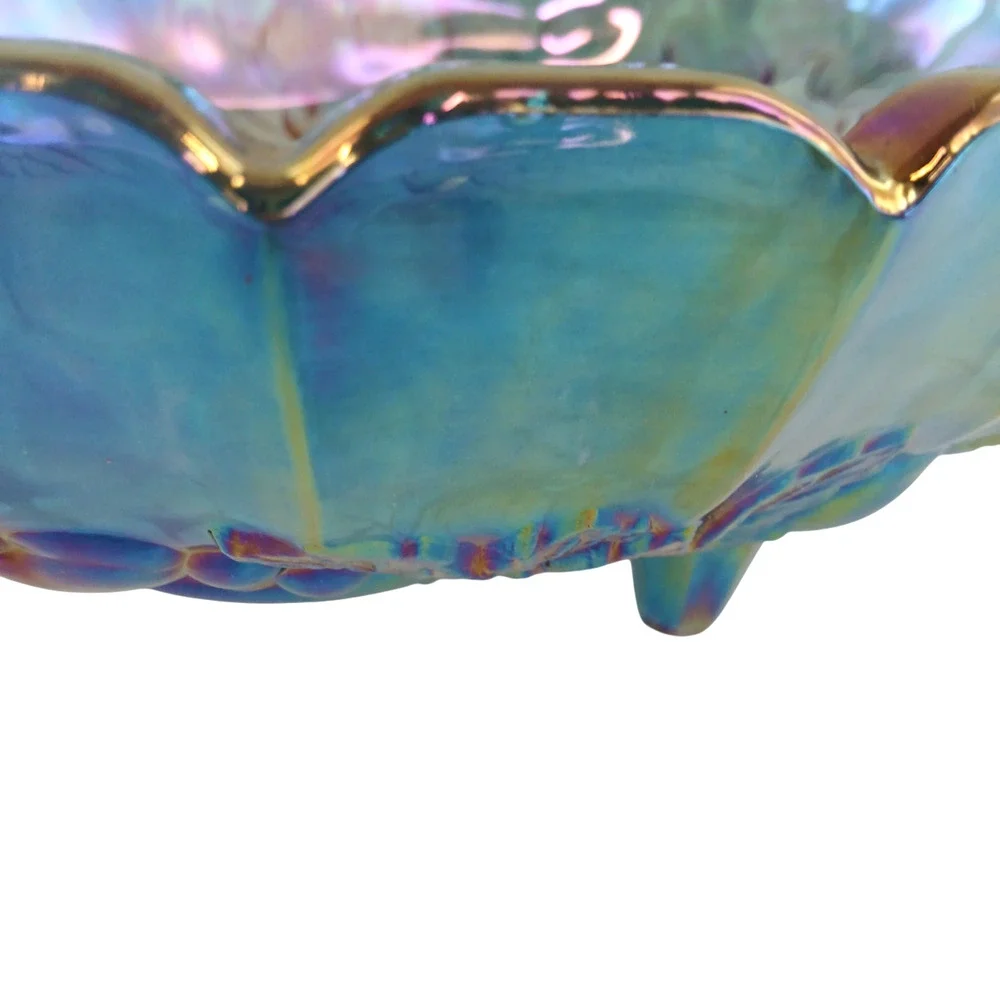 Vintage Iridescent Carnival Glass Bowl Gold Rim Decorative Footed Fruit Bowl